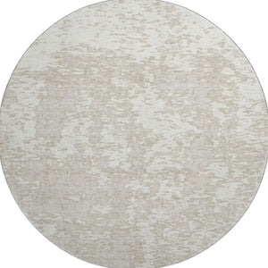 HomeRoots 8' Ivory and Beige Abstract Washable Round Rug with UV Protection – Modern, Stain-Resistant Style 675249