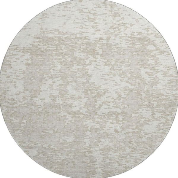 HomeRoots 8' Ivory and Beige Abstract Washable Round Rug with UV Protection – Modern, Stain-Resistant Style 675249