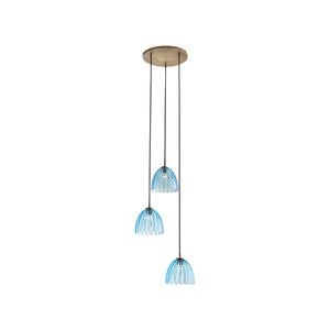 Wildwood Caterina Triple Pendant Aqua — Mouth-Blown Italian Glass, Antique Brass Canopy, Staggered Cascading Light 67525