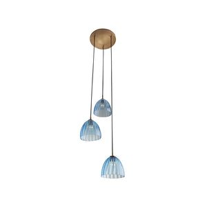 Wildwood Caterina Triple Pendant Aqua — Mouth-Blown Italian Glass, Antique Brass Canopy, Staggered Cascading Light 67525