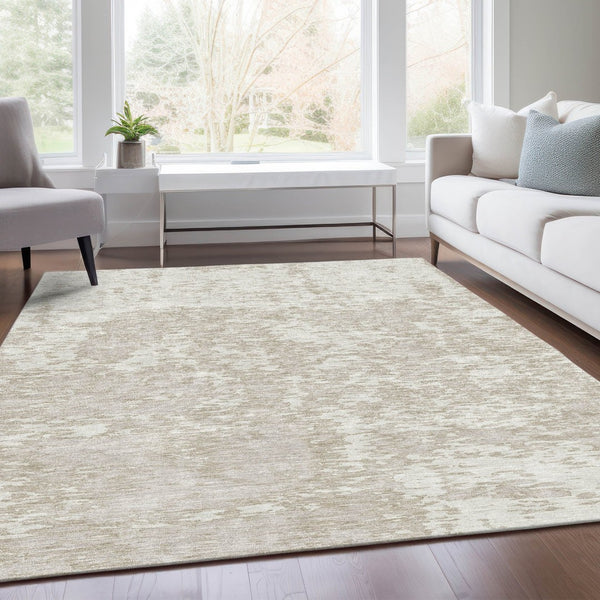 HomeRoots 8' X 10' Ivory and Beige Abstract Area Rug - Washable, UV Protected for High-Traffic Spaces & Style 675250