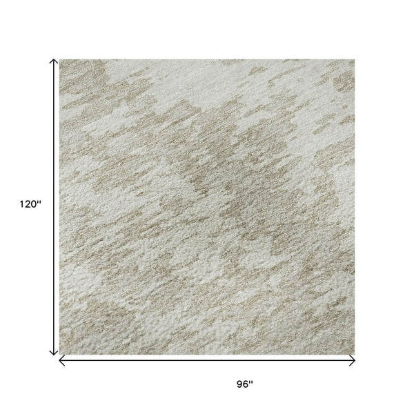 HomeRoots 8' X 10' Ivory and Beige Abstract Area Rug - Washable, UV Protected for High-Traffic Spaces & Style 675250