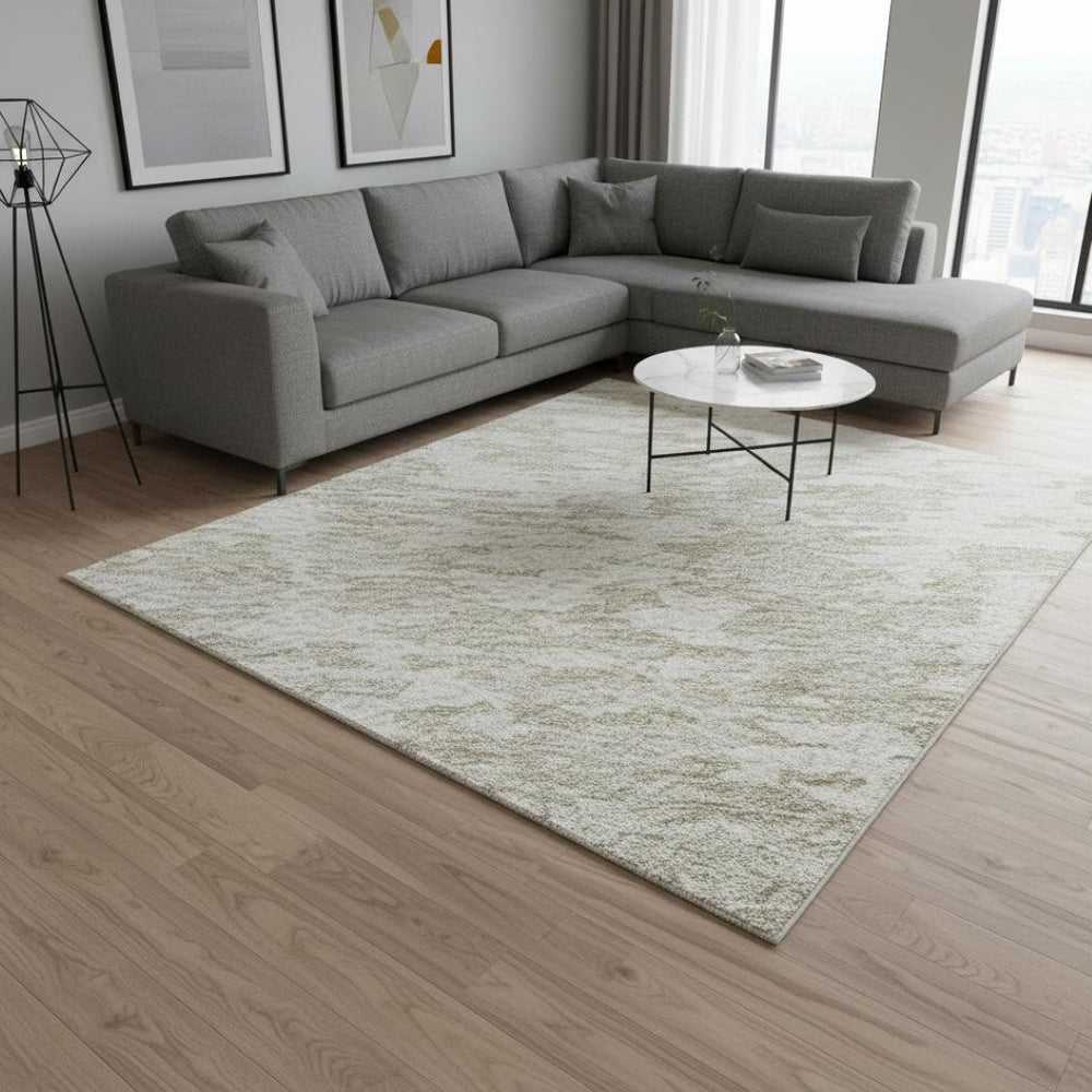 HomeRoots 8' X 10' Ivory and Beige Abstract Area Rug - Washable, UV Protected for High-Traffic Spaces & Style 675250