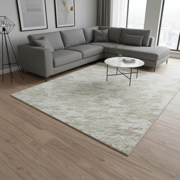 HomeRoots 8' X 10' Ivory and Beige Abstract Area Rug - Washable, UV Protected for High-Traffic Spaces & Style 675250