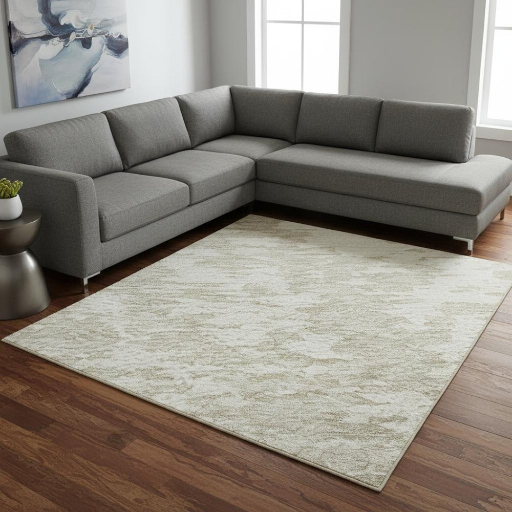HomeRoots 10' X 14' Ivory And Beige Abstract Area Rug – Stylish, Washable, UV-Protected for Modern Homes 675252