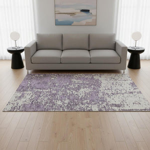 HomeRoots 5' X 8' Abstract Lavender and Ivory Area Rug – Washable, UV-Protected, Soft and Durable Design 675254