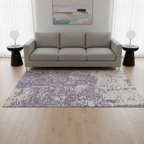 HomeRoots 5' X 8' Abstract Lavender and Ivory Area Rug – Washable, UV-Protected, Soft and Durable Design 675254
