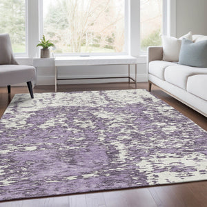 HomeRoots 5' X 8' Abstract Lavender and Ivory Area Rug – Washable, UV-Protected, Soft and Durable Design 675254