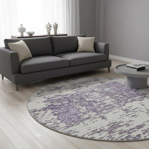 HomeRoots 8' Lavender and Ivory Abstract Round Rug – Washable, UV Protected, Durable for Busy Homes & Kids 675255