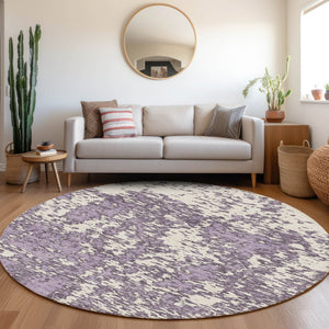 HomeRoots 8' Lavender and Ivory Abstract Round Rug – Washable, UV Protected, Durable for Busy Homes & Kids 675255