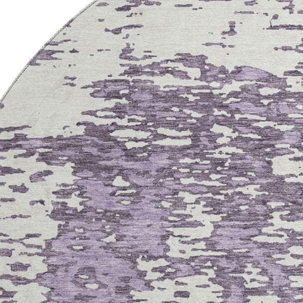 HomeRoots 8' Lavender and Ivory Abstract Round Rug – Washable, UV Protected, Durable for Busy Homes & Kids 675255