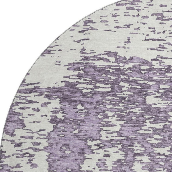 HomeRoots 8' Lavender and Ivory Abstract Round Rug – Washable, UV Protected, Durable for Busy Homes & Kids 675255