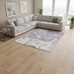 HomeRoots 8' X 10' Modern Lavender and Ivory Abstract Washable Area Rug with UV Protection for Any Space 675256