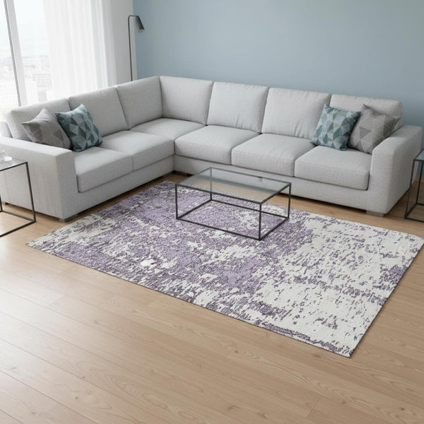 HomeRoots 9' X 12' Abstract Lavender & Ivory Area Rug - Stylish, Washable, UV-Protected, Perfect for Homes! 675257