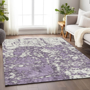 HomeRoots 9' X 12' Abstract Lavender & Ivory Area Rug - Stylish, Washable, UV-Protected, Perfect for Homes! 675257