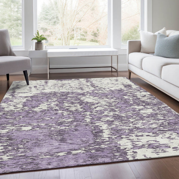 HomeRoots 9' X 12' Abstract Lavender & Ivory Area Rug - Stylish, Washable, UV-Protected, Perfect for Homes! 675257