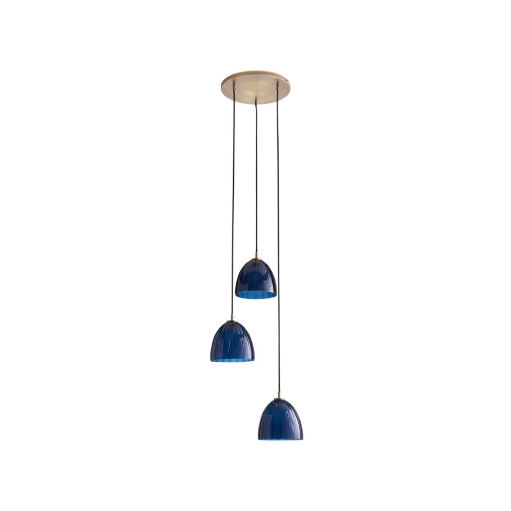 Wildwood Caterina Sculptural Triple Pendant With Aubergine Mouth-Blown Glass And Antique Brass Canopy, 70" Blue 67526