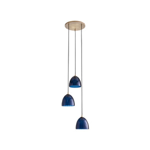 Wildwood Caterina Sculptural Triple Pendant With Aubergine Mouth-Blown Glass And Antique Brass Canopy, 70" Blue 67526