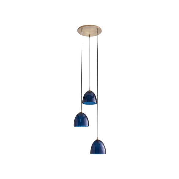 Wildwood Caterina Sculptural Triple Pendant With Aubergine Mouth-Blown Glass And Antique Brass Canopy, 70" Blue 67526