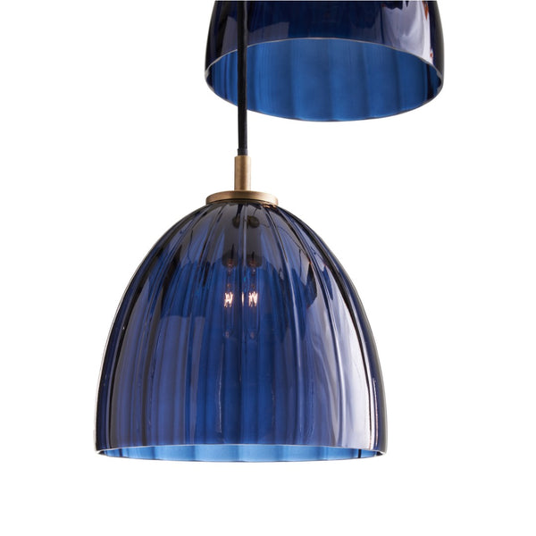 Wildwood Caterina Sculptural Triple Pendant With Aubergine Mouth-Blown Glass And Antique Brass Canopy, 70" Blue 67526