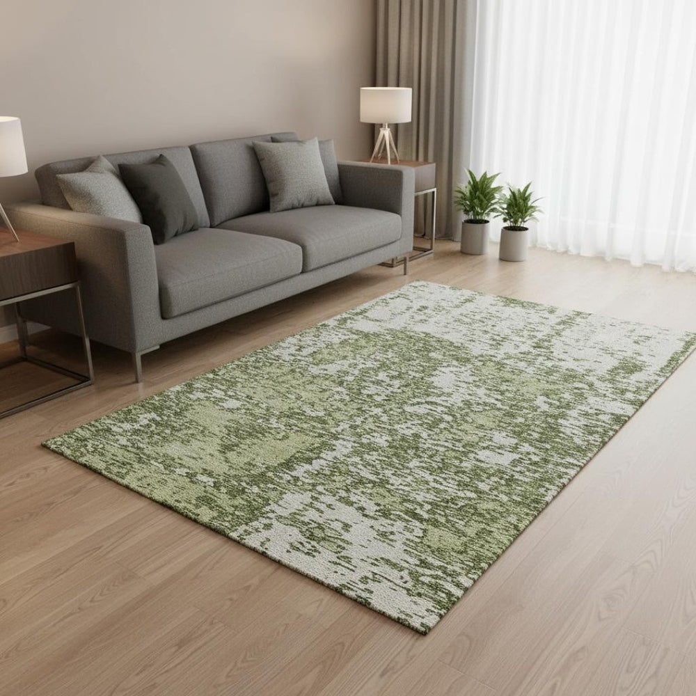 HomeRoots 5' X 8' Olive Green & Ivory Abstract Area Rug - Washable, UV Protected, Stylish & Durable Design 675260