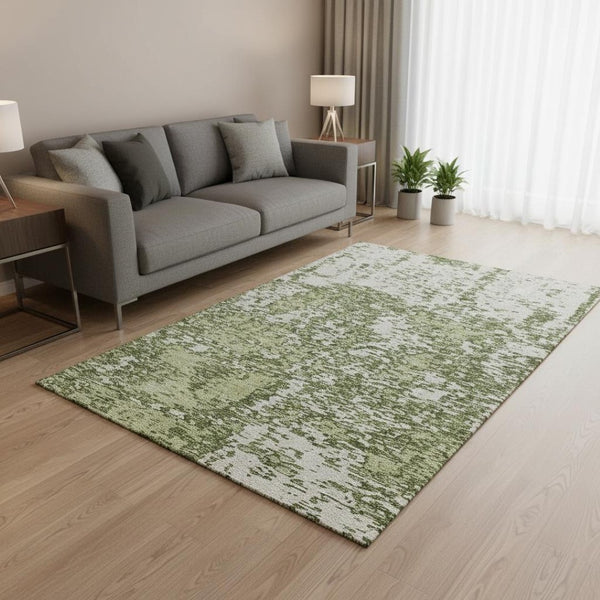 HomeRoots 5' X 8' Olive Green & Ivory Abstract Area Rug - Washable, UV Protected, Stylish & Durable Design 675260