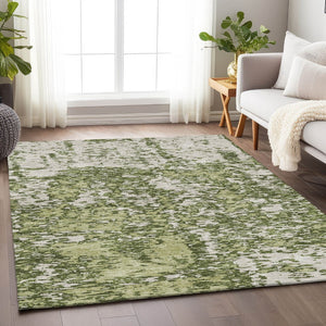 HomeRoots 5' X 8' Olive Green & Ivory Abstract Area Rug - Washable, UV Protected, Stylish & Durable Design 675260