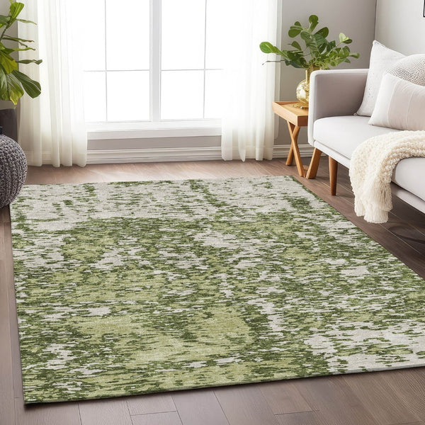 HomeRoots 5' X 8' Olive Green & Ivory Abstract Area Rug - Washable, UV Protected, Stylish & Durable Design 675260