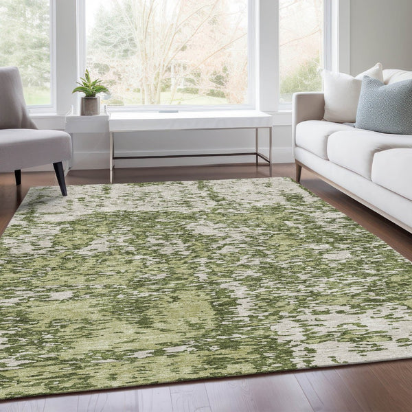 HomeRoots 5' X 8' Olive Green & Ivory Abstract Area Rug - Washable, UV Protected, Stylish & Durable Design 675260