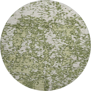 HomeRoots 8' Olive Green and Ivory Abstract Round Rug - Washable, Stain-Resistant, UV Protected for Modern Spaces 675261