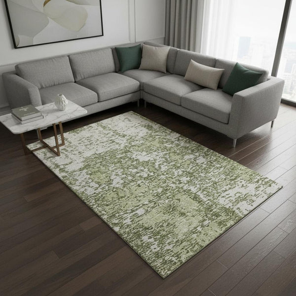 HomeRoots 8' X 10' Olive Green & Ivory Abstract Washable Area Rug – Durable, Stylish, UV Protected Design! 675262