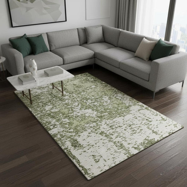 HomeRoots 9' X 12' Olive Green & Ivory Abstract Washable Area Rug – Stain-Resistant, UV Protected, Durable Design 675263