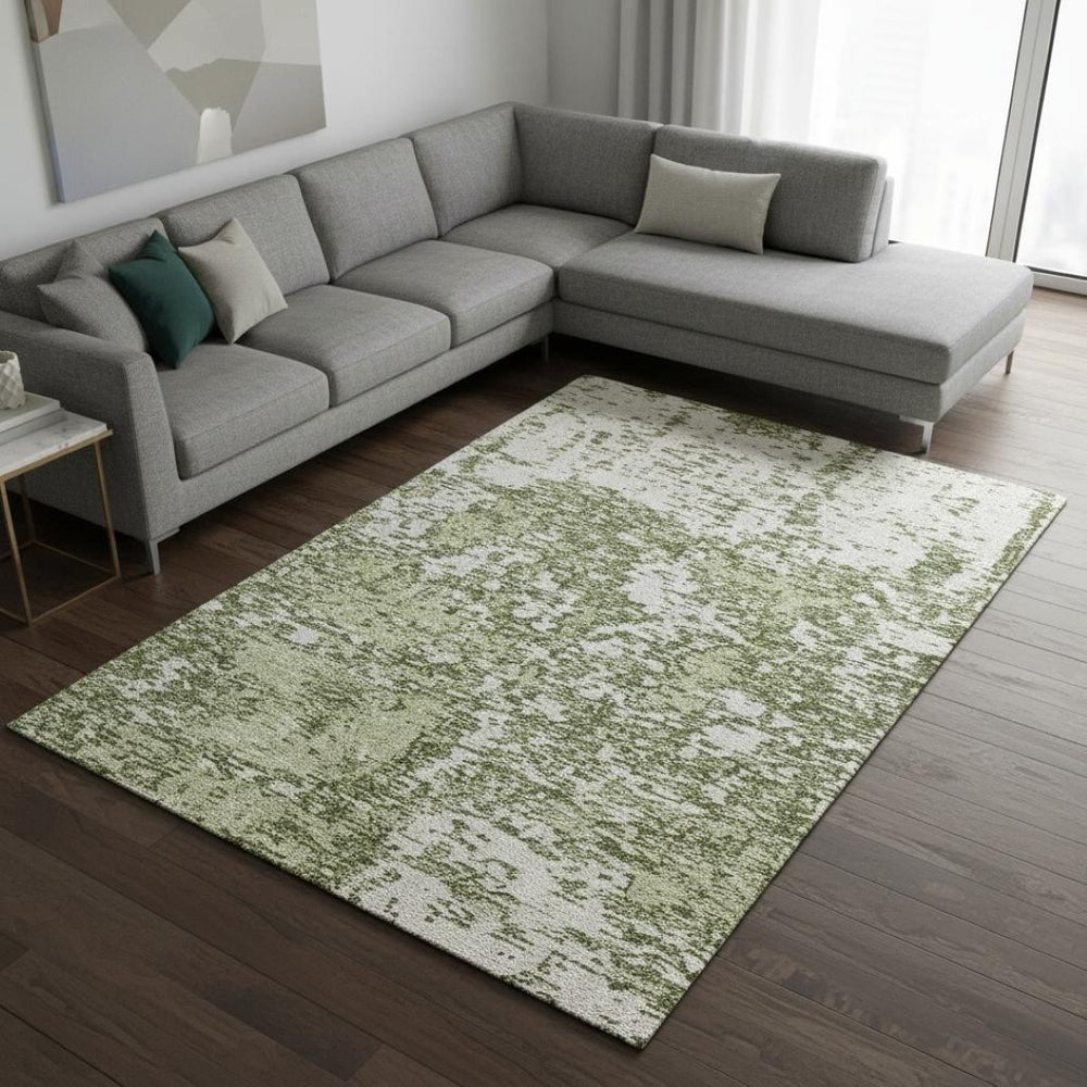 HomeRoots 10' Olive Green and Ivory Abstract Area Rug – Washable, UV Protected, Durable for Family Spaces 675264