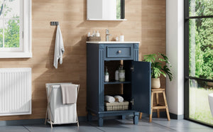 English Elm 18-inch French Country Freestanding Bathroom Vanity Rubberwood Cabinet with Ceramic Sink Blue N710P371187C