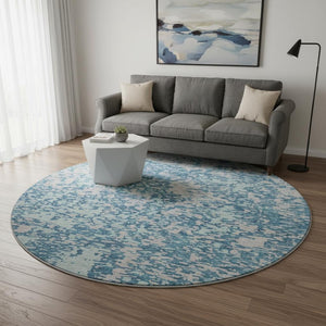 HomeRoots 8' Teal And Silver Abstract Round Rug - Washable, UV Protected, Stylish & Stain Resistant Design 675267