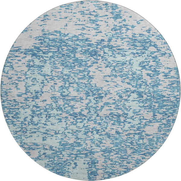 HomeRoots 8' Teal And Silver Abstract Round Rug - Washable, UV Protected, Stylish & Stain Resistant Design 675267
