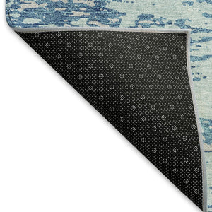 HomeRoots 8' Teal And Silver Abstract Round Rug - Washable, UV Protected, Stylish & Stain Resistant Design 675267