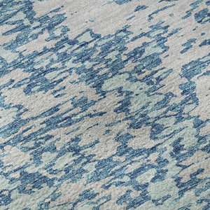 HomeRoots 8' Teal And Silver Abstract Round Rug - Washable, UV Protected, Stylish & Stain Resistant Design 675267