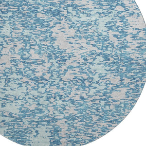 HomeRoots 8' Teal And Silver Abstract Round Rug - Washable, UV Protected, Stylish & Stain Resistant Design 675267