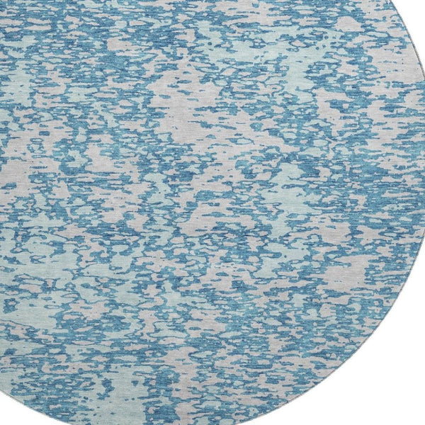 HomeRoots 8' Teal And Silver Abstract Round Rug - Washable, UV Protected, Stylish & Stain Resistant Design 675267
