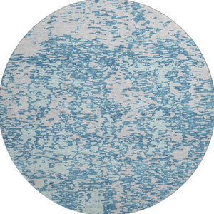 HomeRoots 8' Teal And Silver Abstract Round Rug - Washable, UV Protected, Stylish & Stain Resistant Design 675267