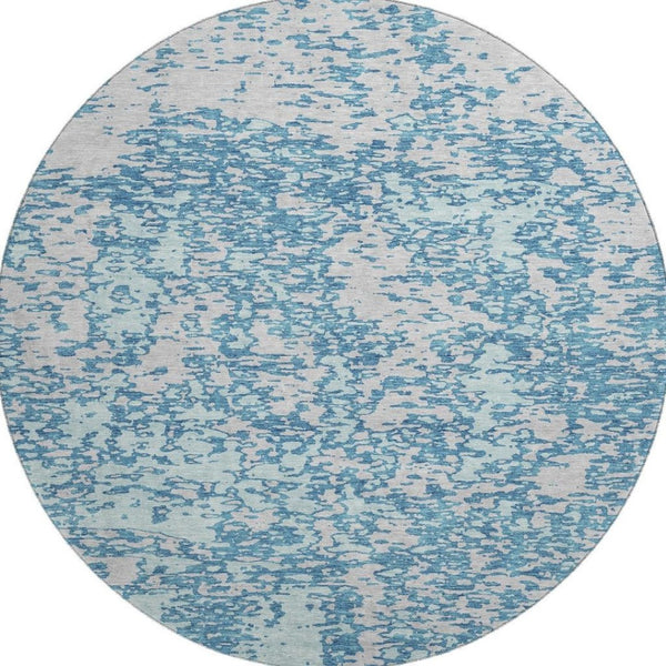 HomeRoots 8' Teal And Silver Abstract Round Rug - Washable, UV Protected, Stylish & Stain Resistant Design 675267