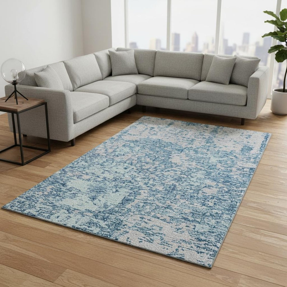 HomeRoots 8' X 10' Teal & Silver Abstract Area Rug – Durable, Stain-Resistant, UV-Protected for Modern Spaces 675268