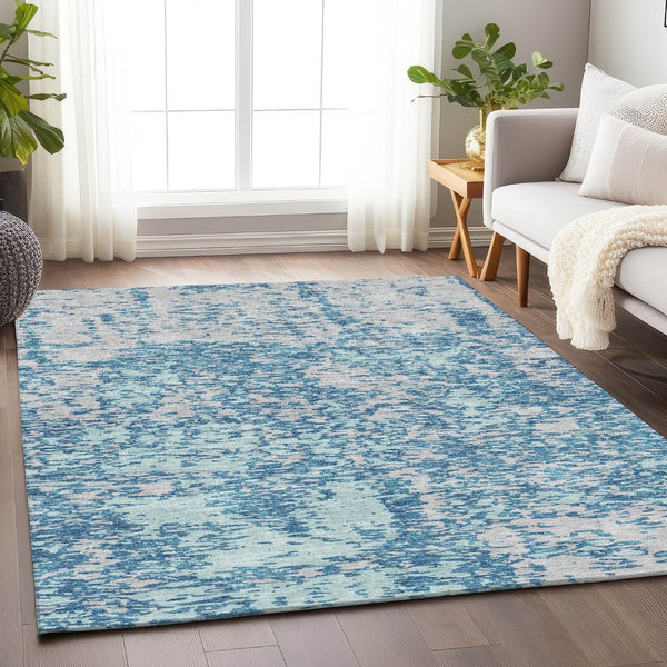 HomeRoots 8' X 10' Teal & Silver Abstract Area Rug – Durable, Stain-Resistant, UV-Protected for Modern Spaces 675268