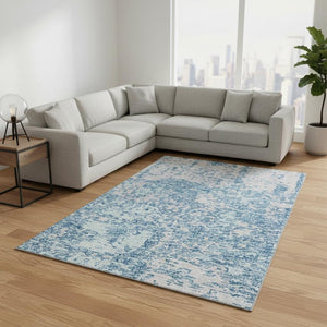 HomeRoots 9' X 12' Teal & Silver Abstract Washable Area Rug - Durable, Stylish, UV-Protected for Active Homes 675269