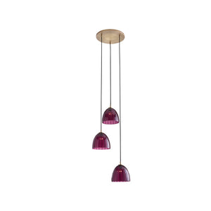 Wildwood Caterina Sculptural Triple Pendant With Aubergine Mouth-Blown Glass And Antique Brass Canopy, 70" Purple 67527