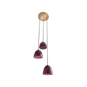 Wildwood Caterina Sculptural Triple Pendant With Aubergine Mouth-Blown Glass And Antique Brass Canopy, 70" Purple 67527