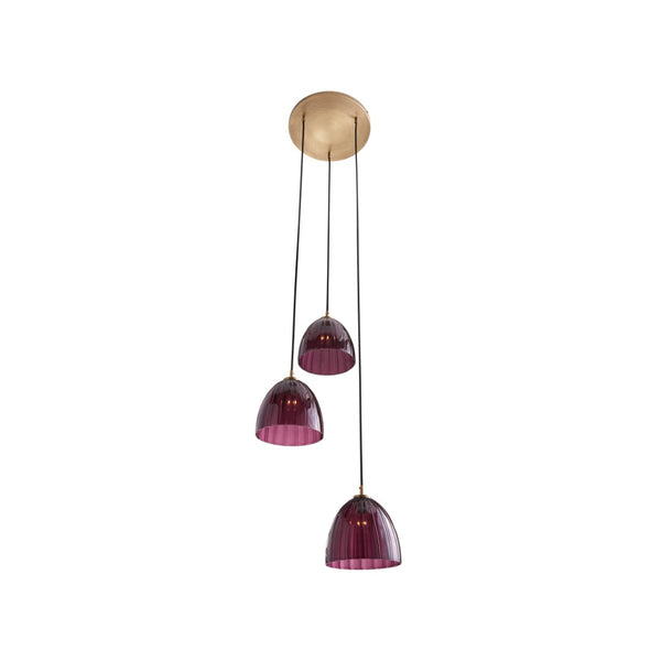 Wildwood Caterina Sculptural Triple Pendant With Aubergine Mouth-Blown Glass And Antique Brass Canopy, 70" Purple 67527