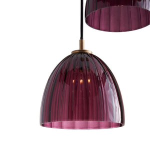 Wildwood Caterina Sculptural Triple Pendant With Aubergine Mouth-Blown Glass And Antique Brass Canopy, 70" Purple 67527