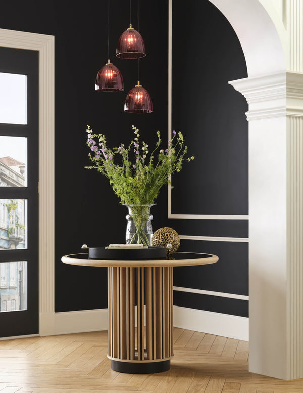 Wildwood Caterina Sculptural Triple Pendant With Aubergine Mouth-Blown Glass And Antique Brass Canopy, 70" Purple 67527